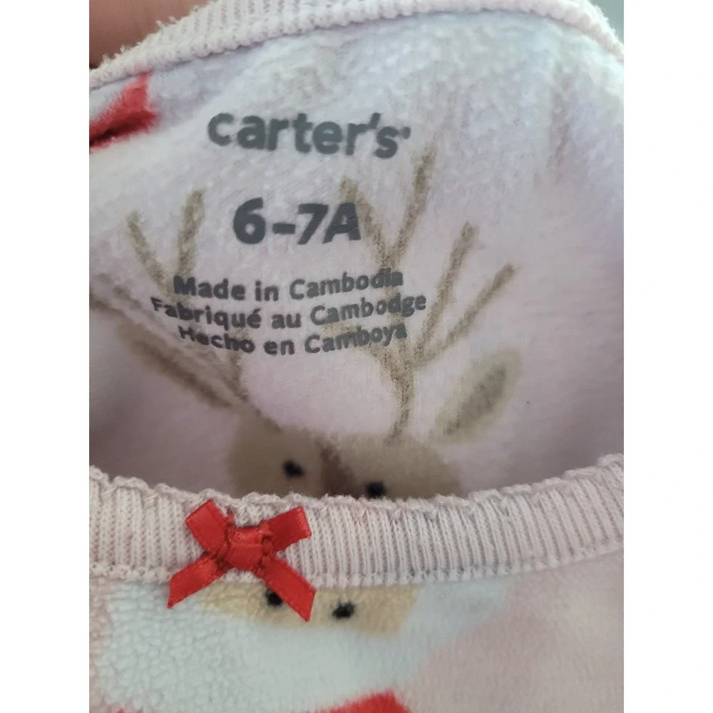 Carters Girls Pink Santa‎ Reindeer Fleece Pajama Sleep Dress Size 6-7 #4